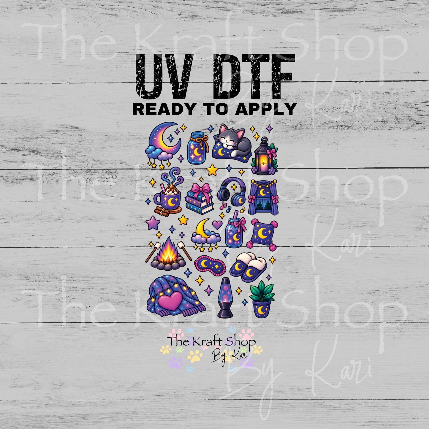 UV DTF Sticker prints. Nighttime Purple element sheet bundle decal, permanent sticker. #10544