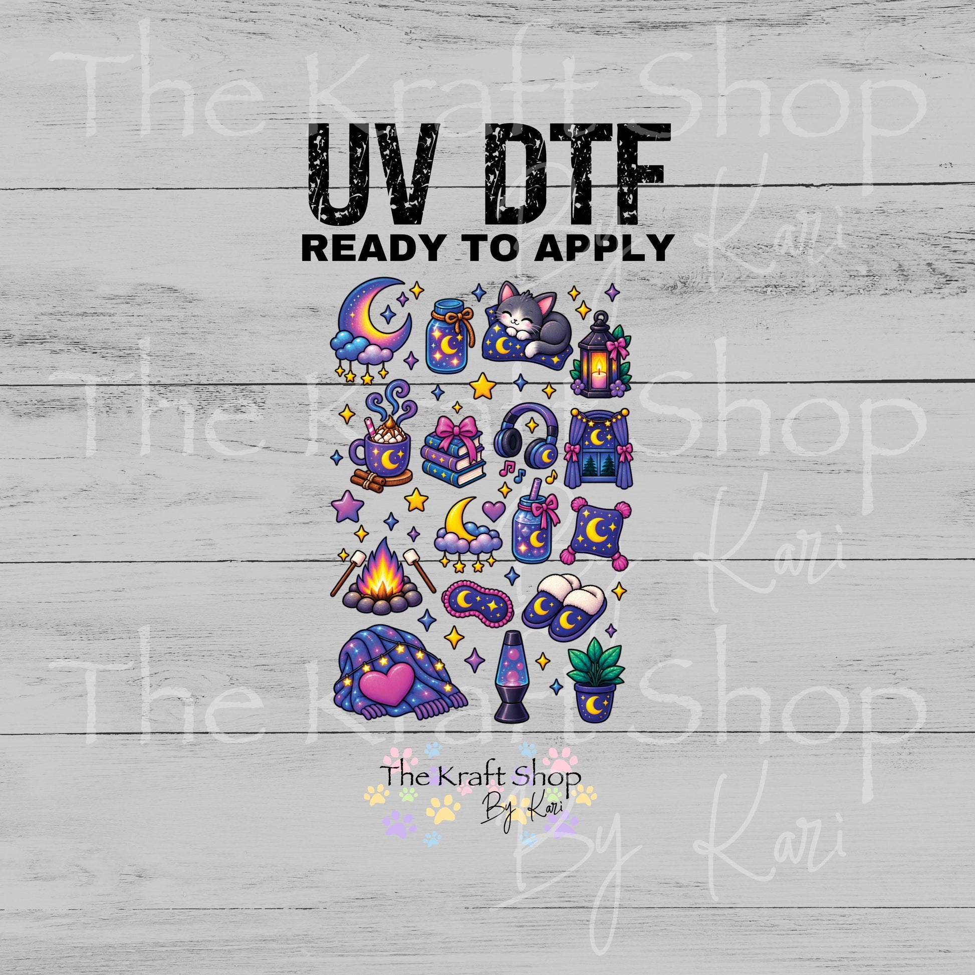 UV DTF Sticker prints. Nighttime Purple element sheet bundle decal, permanent sticker. #10544