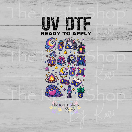 UV DTF Sticker prints. Nighttime Purple element sheet bundle decal, permanent sticker. #10544