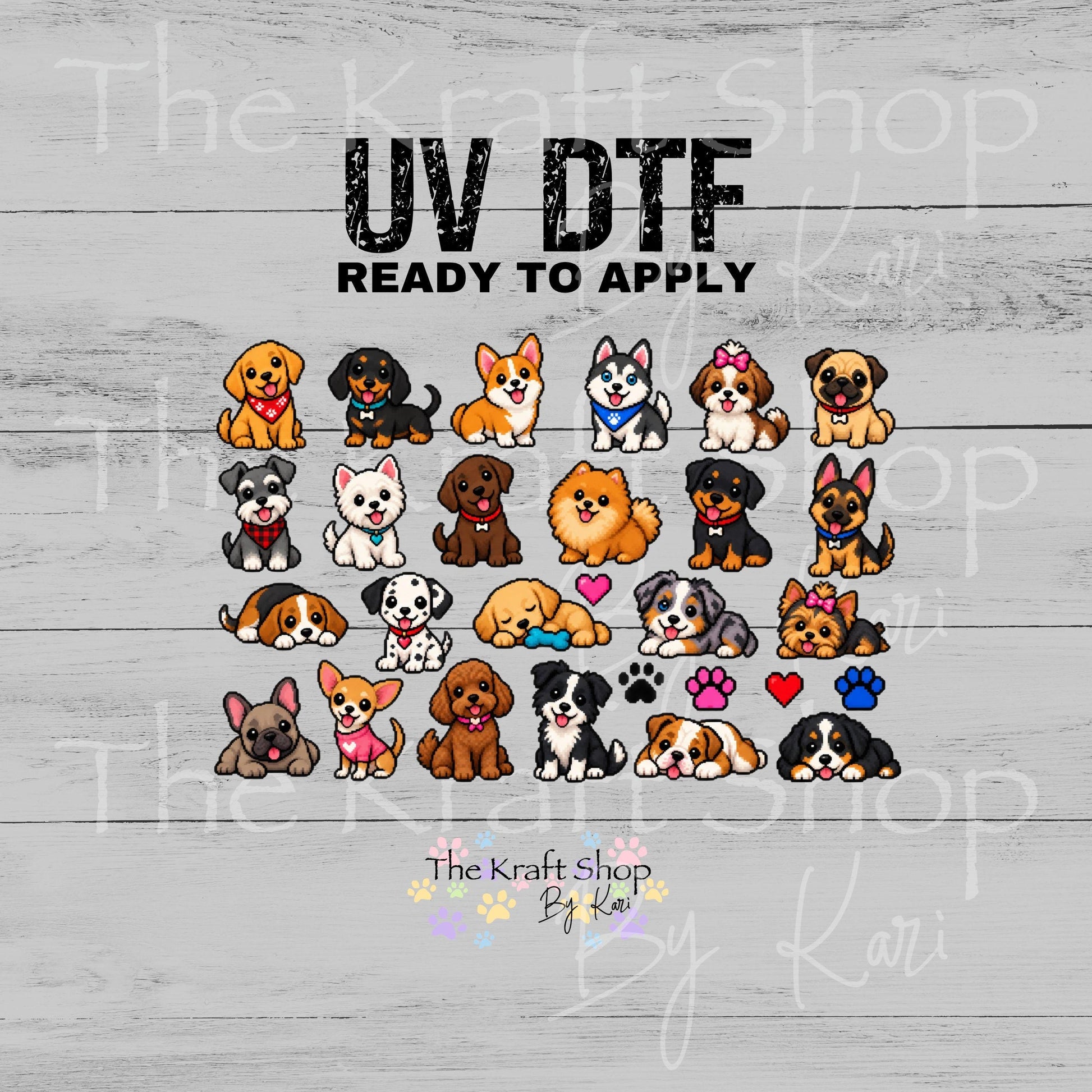 UV DTF Sticker prints. Dog Pixel element sheet bundle decal, permanent sticker. #10546