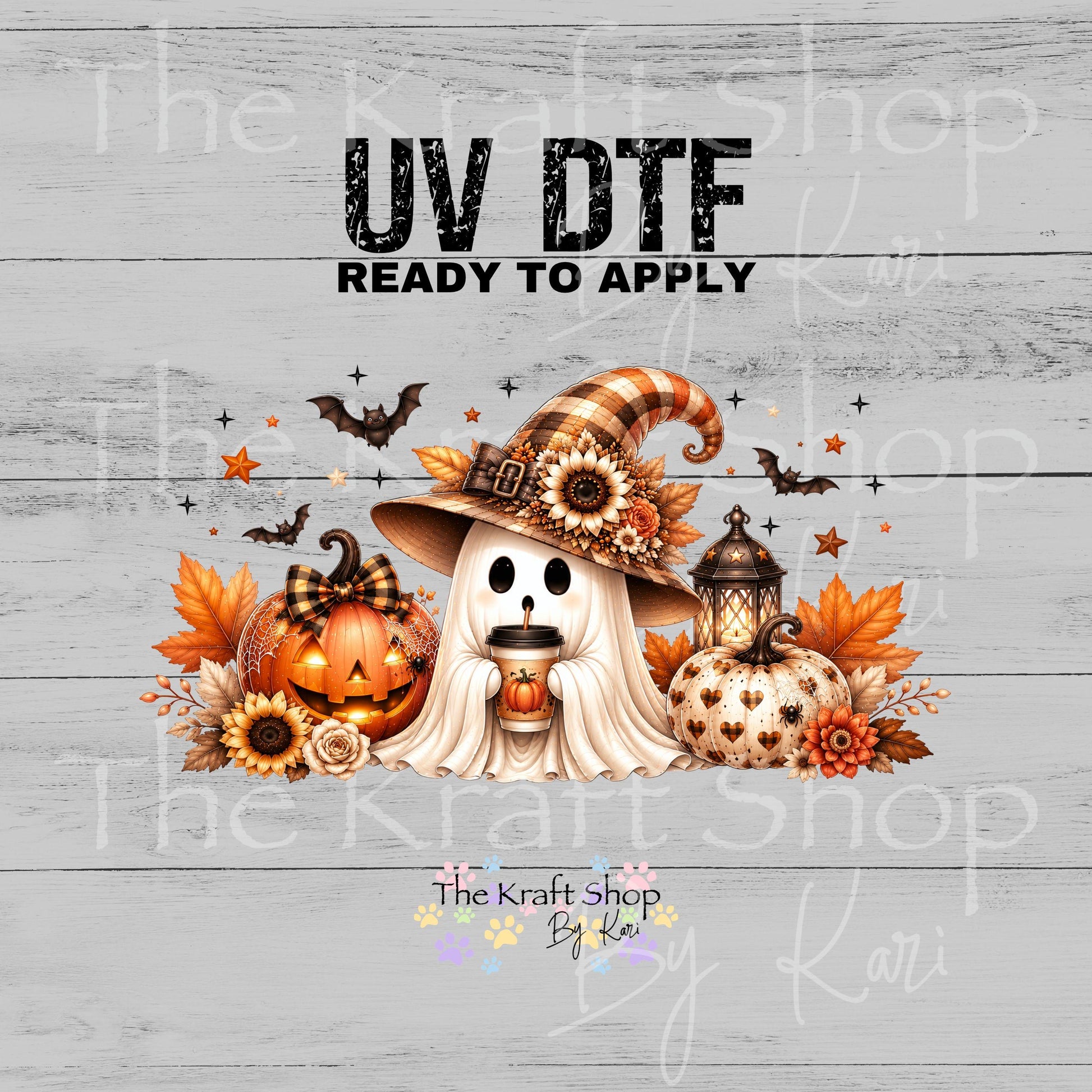 UV DTF Sticker print. Halloween Fall Ghost Wrap glass can wrap decal, tumbler decal, permanent sticker. #5567