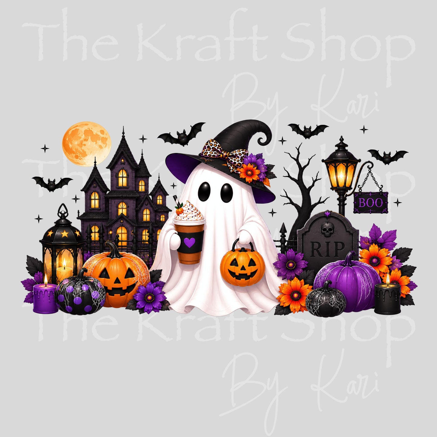 UV DTF Sticker print. Ghost Halloween Wrap glass can wrap decal, tumbler decal, permanent sticker. #5566