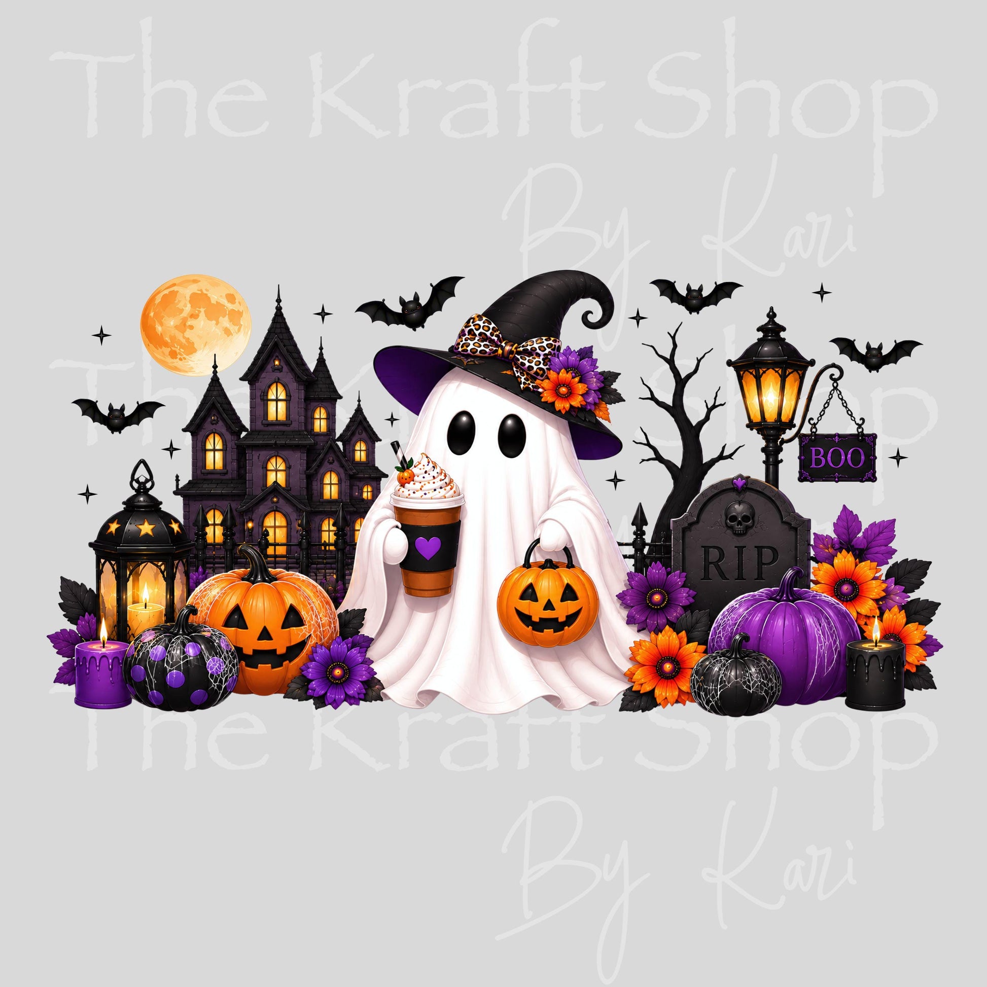 UV DTF Sticker print. Ghost Halloween Wrap glass can wrap decal, tumbler decal, permanent sticker. #5566