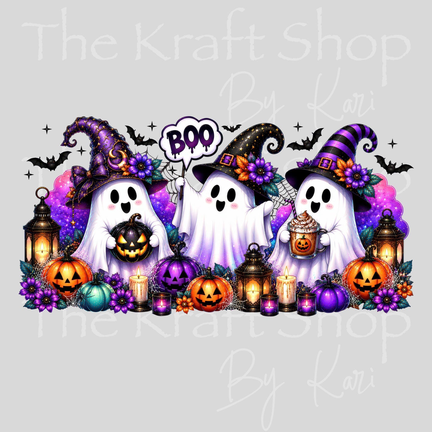 UV DTF Sticker print. Halloween 3 Ghosts Wrap glass can wrap decal, tumbler decal, permanent sticker. #5570