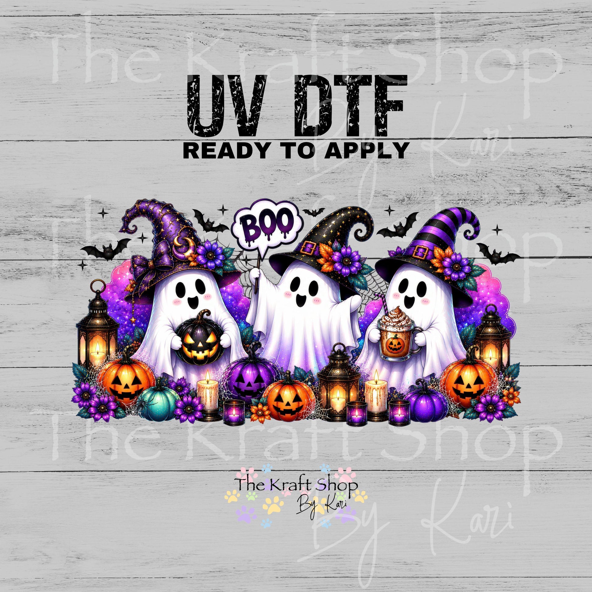 UV DTF Sticker print. Halloween 3 Ghosts Wrap glass can wrap decal, tumbler decal, permanent sticker. #5570