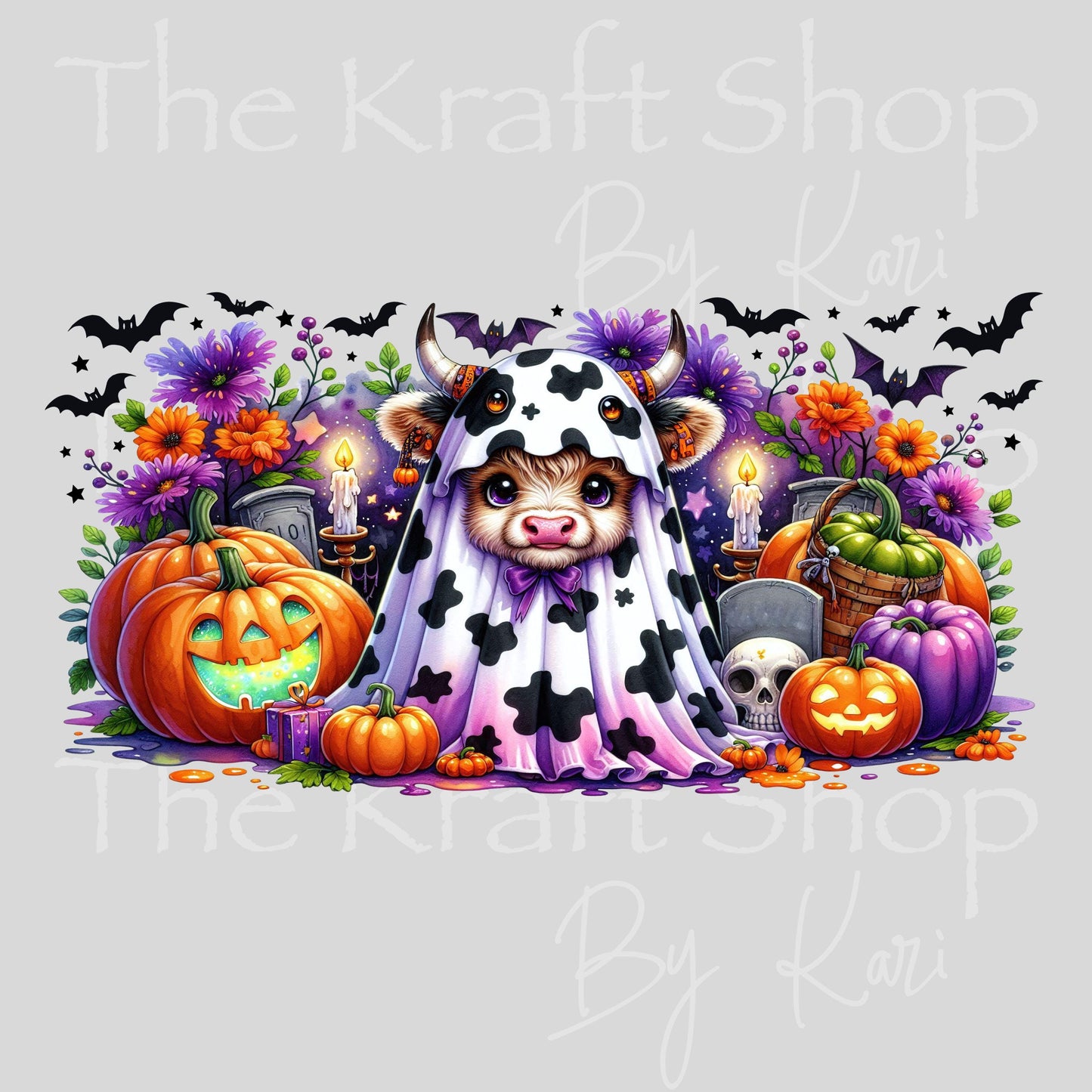 UV DTF Sticker print. Ghost Cow Halloween Wrap glass can wrap decal, tumbler decal, permanent sticker. #5571