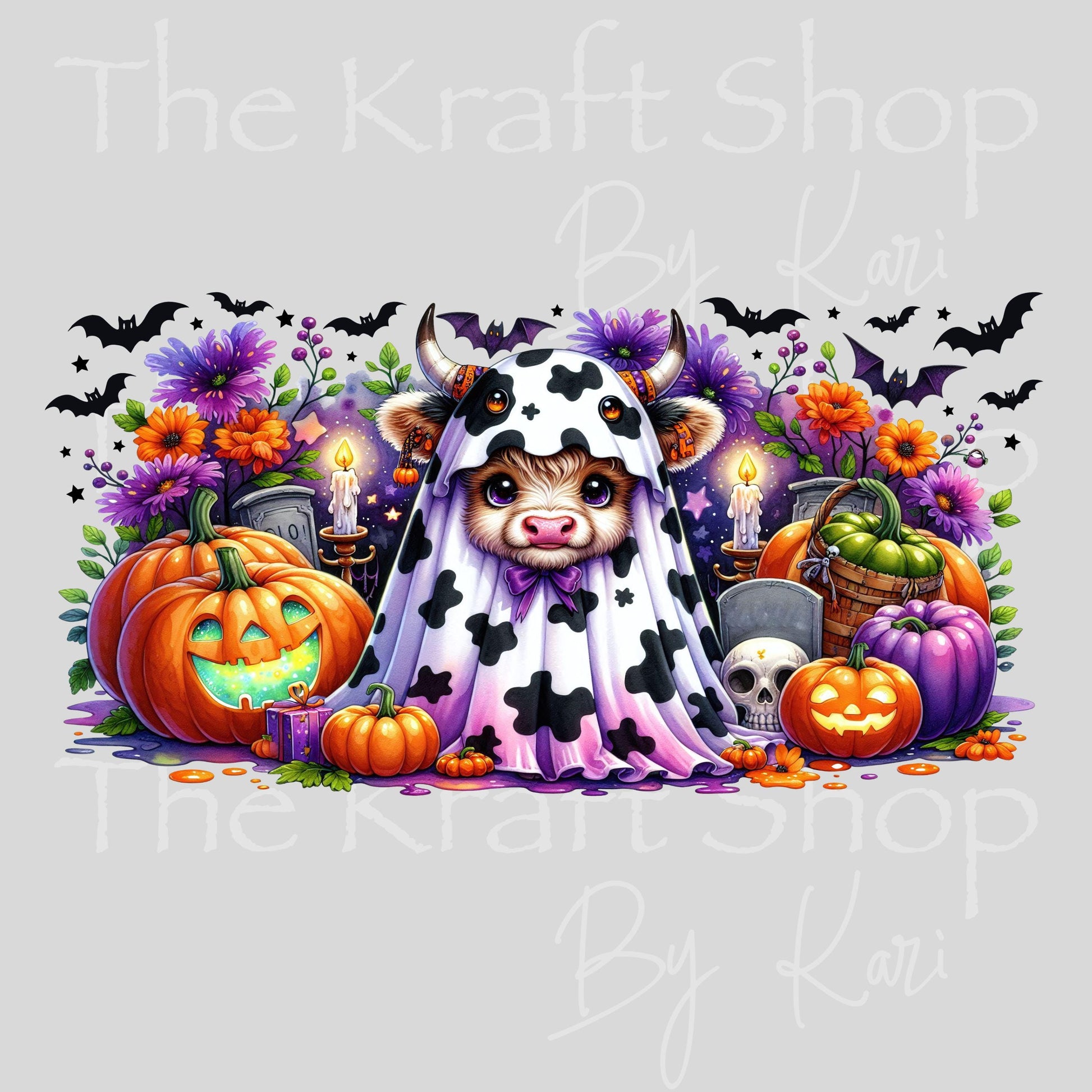 UV DTF Sticker print. Ghost Cow Halloween Wrap glass can wrap decal, tumbler decal, permanent sticker. #5571