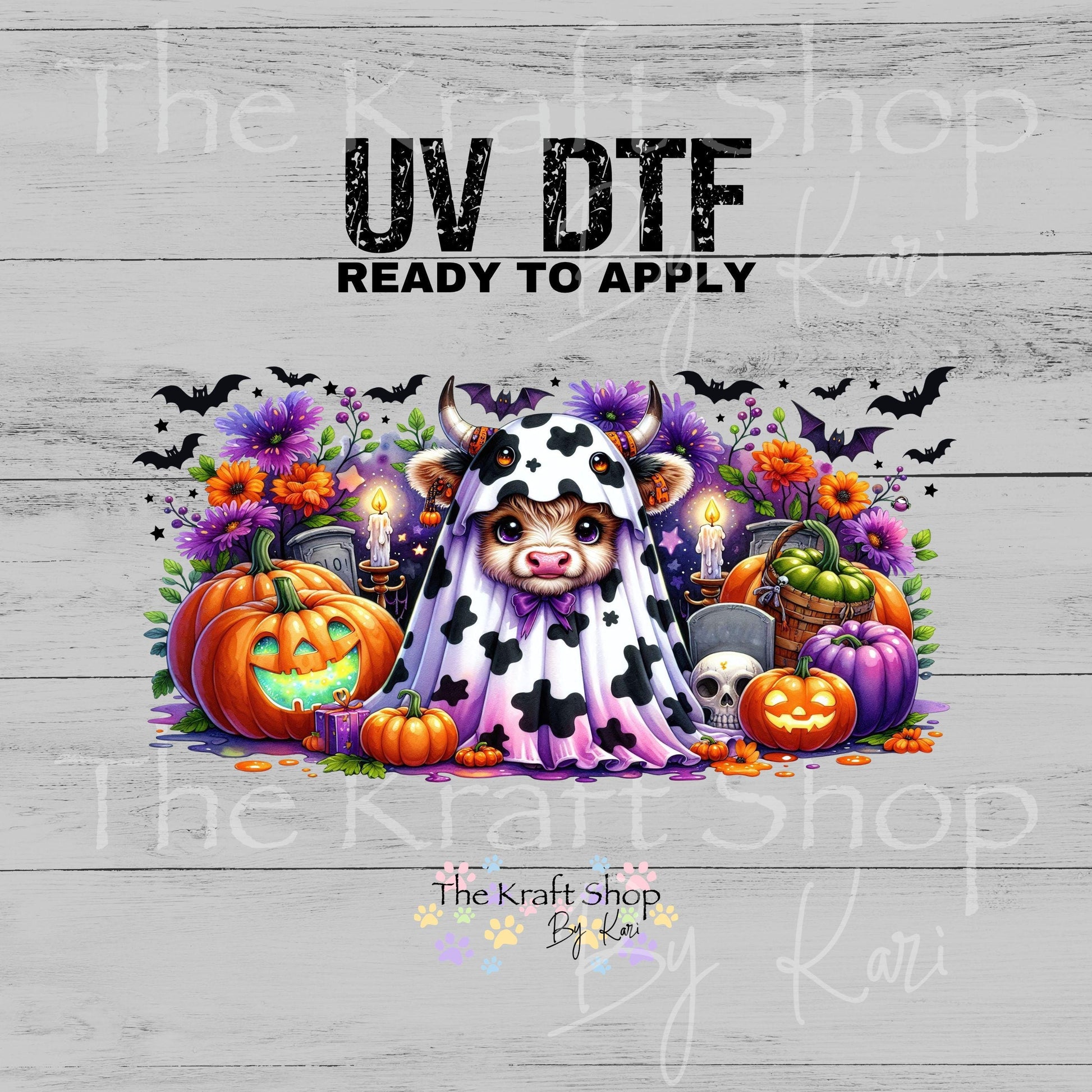 UV DTF Sticker print. Ghost Cow Halloween Wrap glass can wrap decal, tumbler decal, permanent sticker. #5571