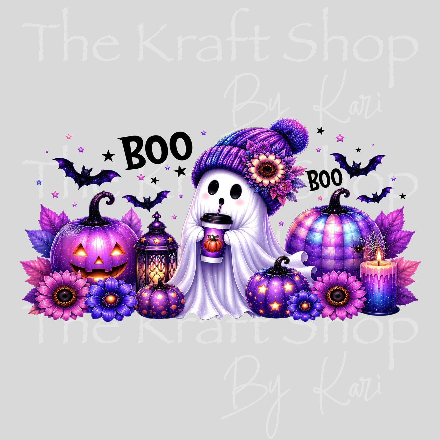 UV DTF Sticker print. Purple Boo Ghost Wrap glass can wrap decal, tumbler decal, permanent sticker. #5574