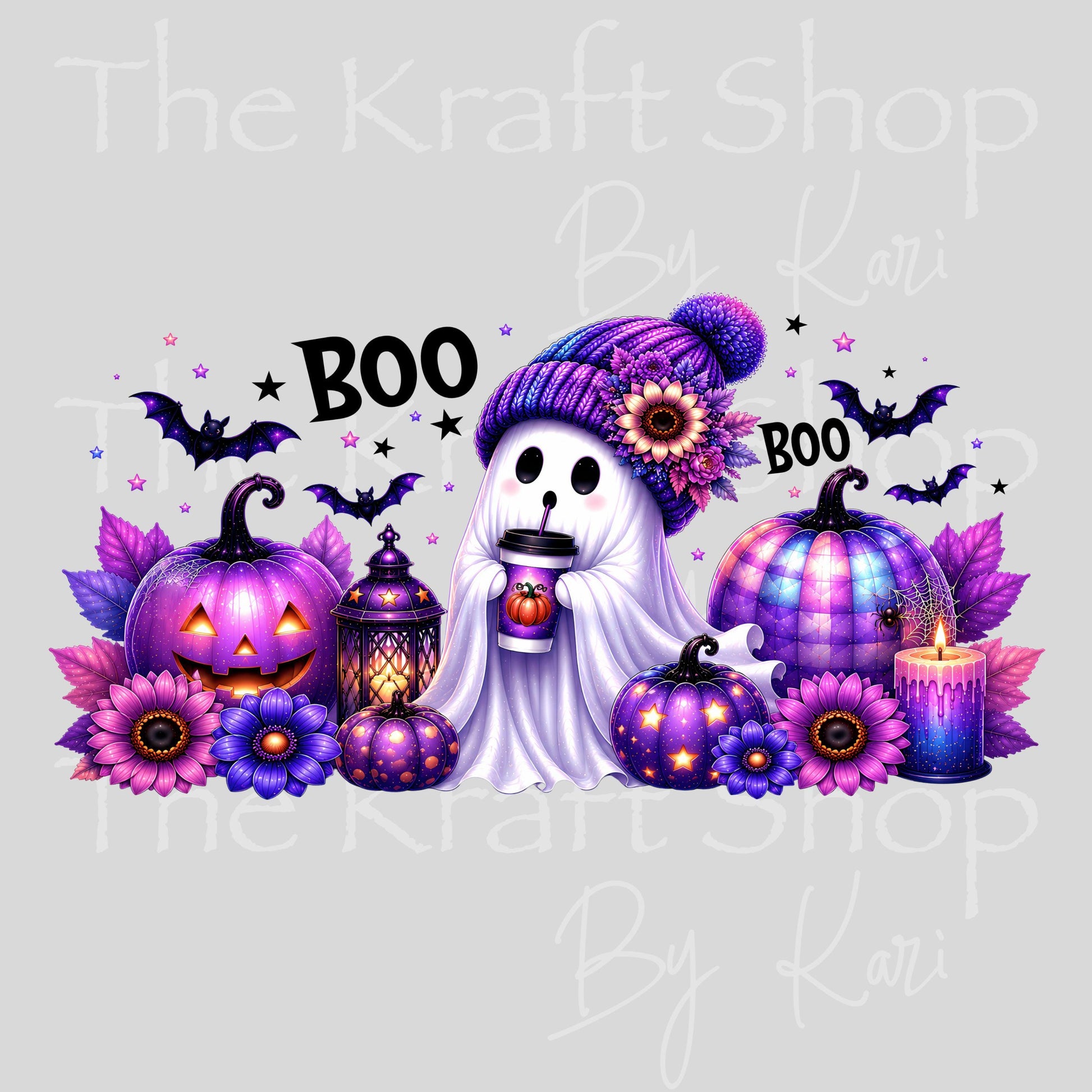UV DTF Sticker print. Purple Boo Ghost Wrap glass can wrap decal, tumbler decal, permanent sticker. #5574