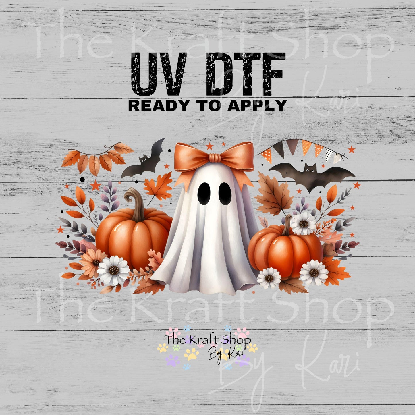 UV DTF Sticker print. Pumpkin Fall Ghost Wrap glass can wrap decal, tumbler decal, permanent sticker. #5575