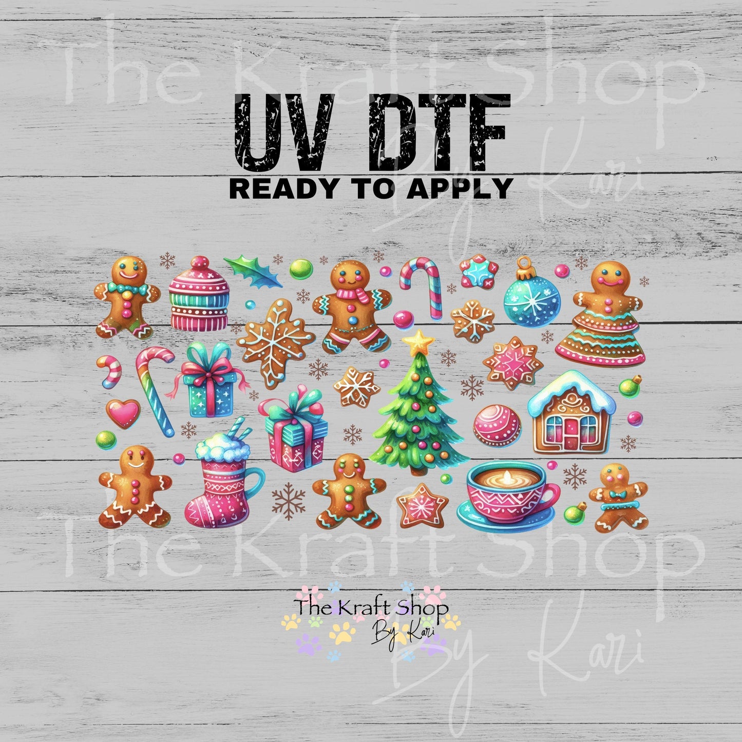 UV DTF Sticker print. Gingerbread Element glass can wrap decal, tumbler decal, permanent sticker. #5580