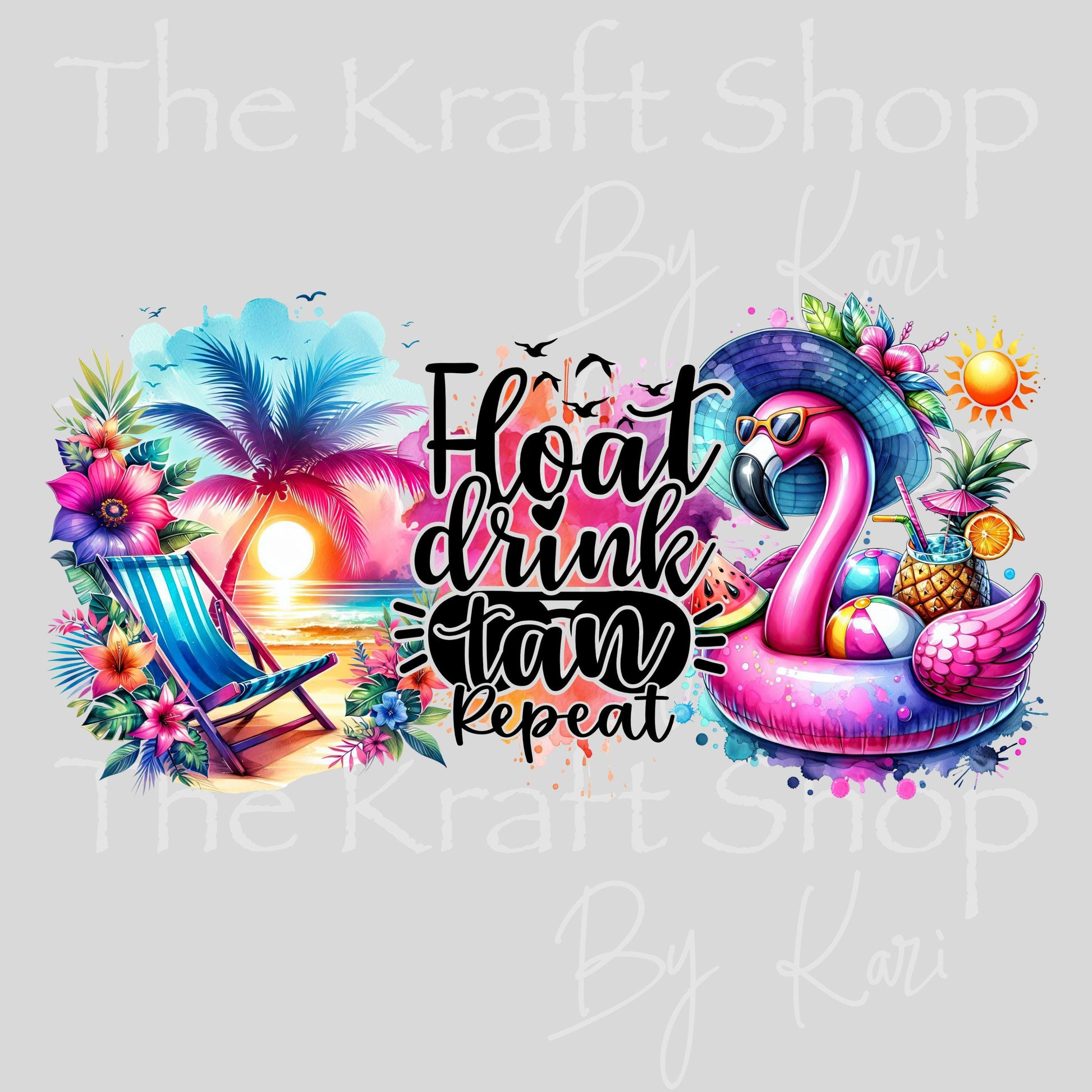 UV DTF Sticker print. Float Drink Tan Repeat glass can wrap decal, tumbler decal, permanent sticker. #5582