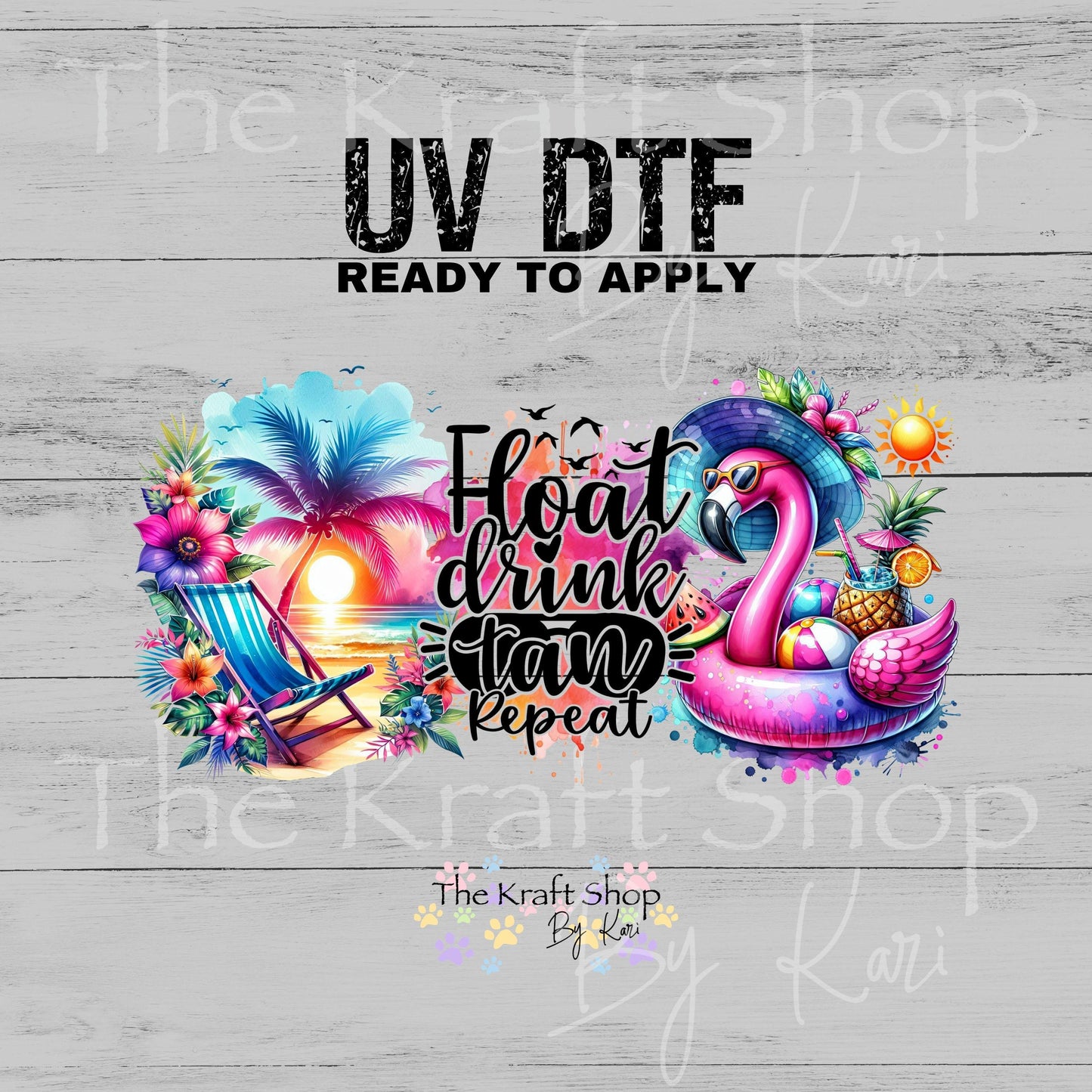 UV DTF Sticker print. Float Drink Tan Repeat glass can wrap decal, tumbler decal, permanent sticker. #5582