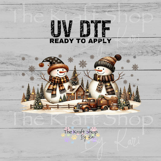 UV DTF Sticker print. Bronze Snowman glass can wrap decal, tumbler decal, permanent sticker. #5564