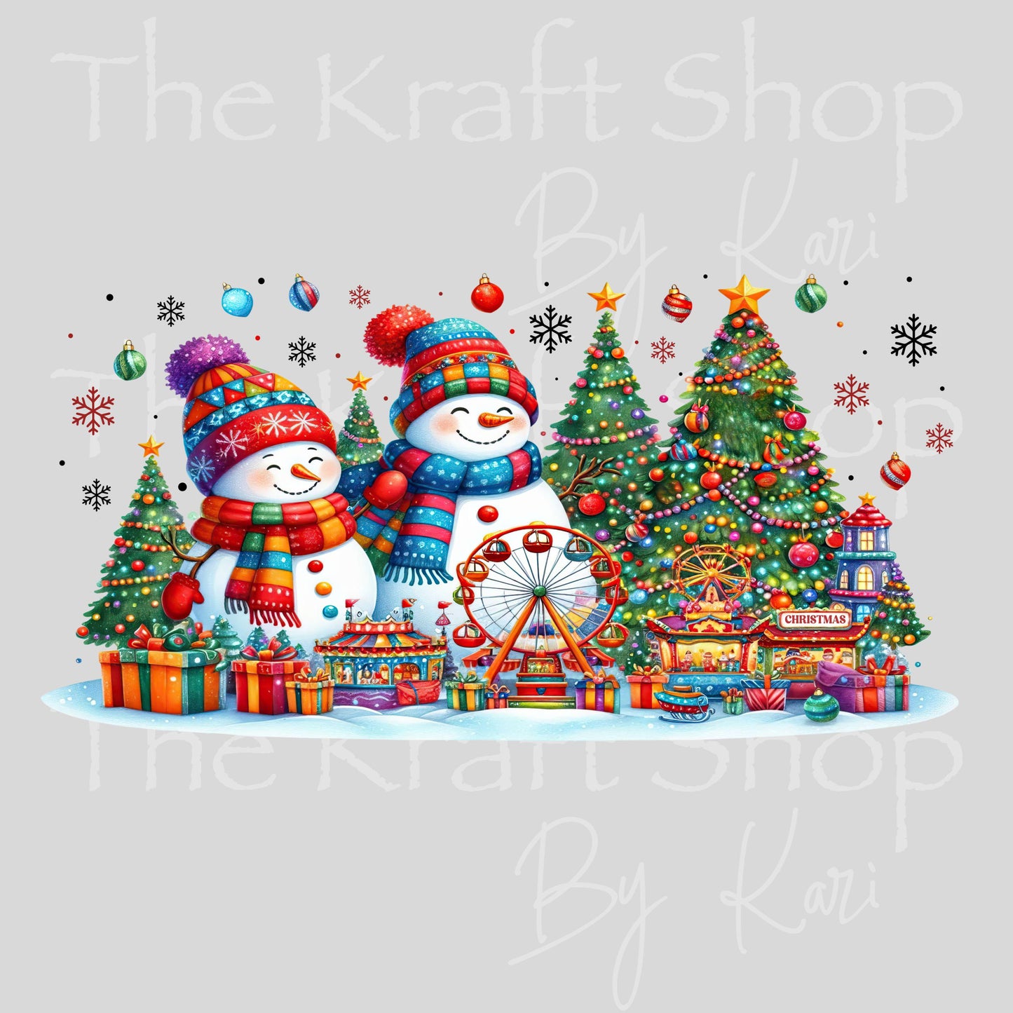 UV DTF Sticker print. Snowman Park glass can wrap decal, tumbler decal, permanent sticker. #5587