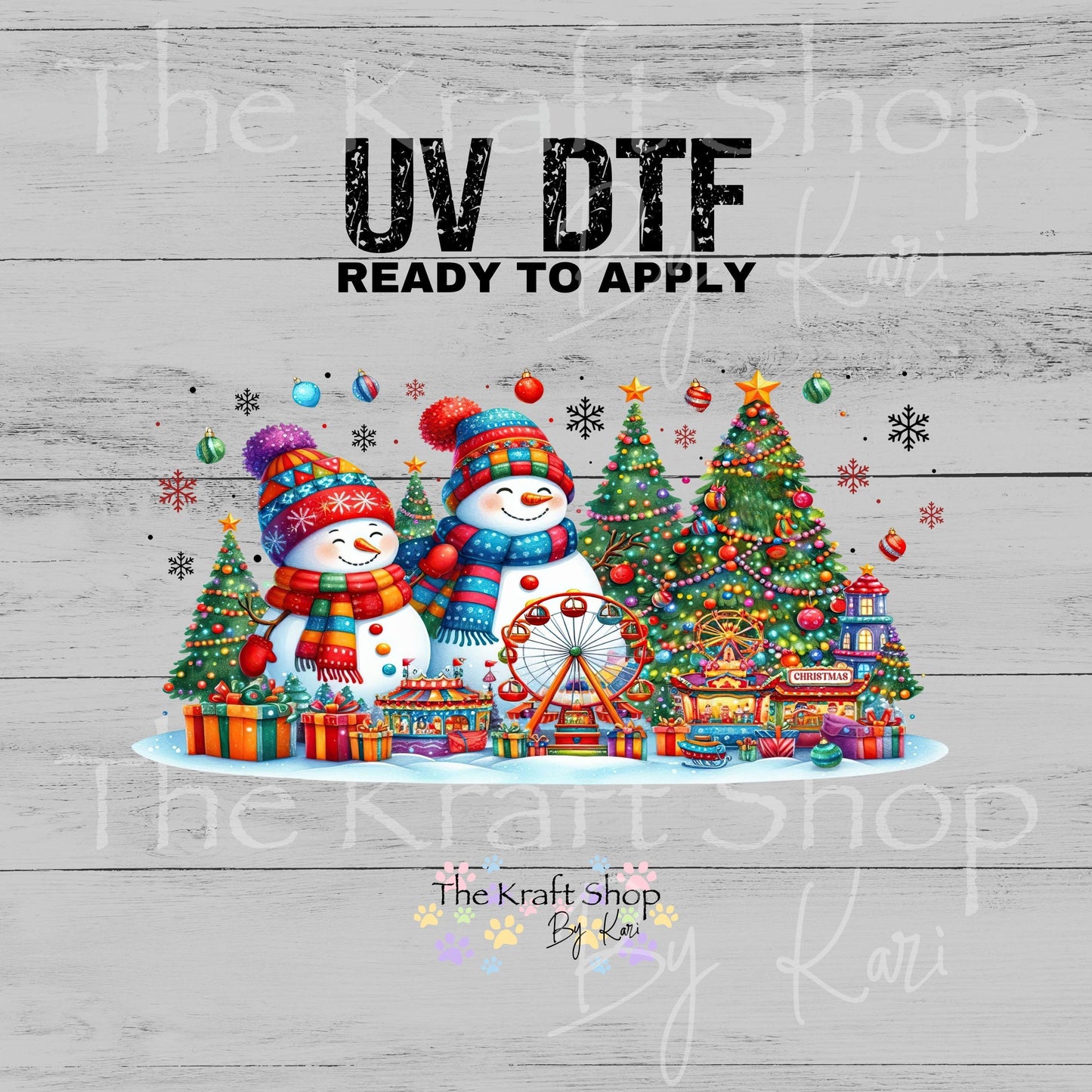 UV DTF Sticker print. Snowman Park glass can wrap decal, tumbler decal, permanent sticker. #5587