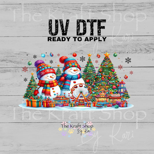 UV DTF Sticker print. Snowman Park glass can wrap decal, tumbler decal, permanent sticker. #5587