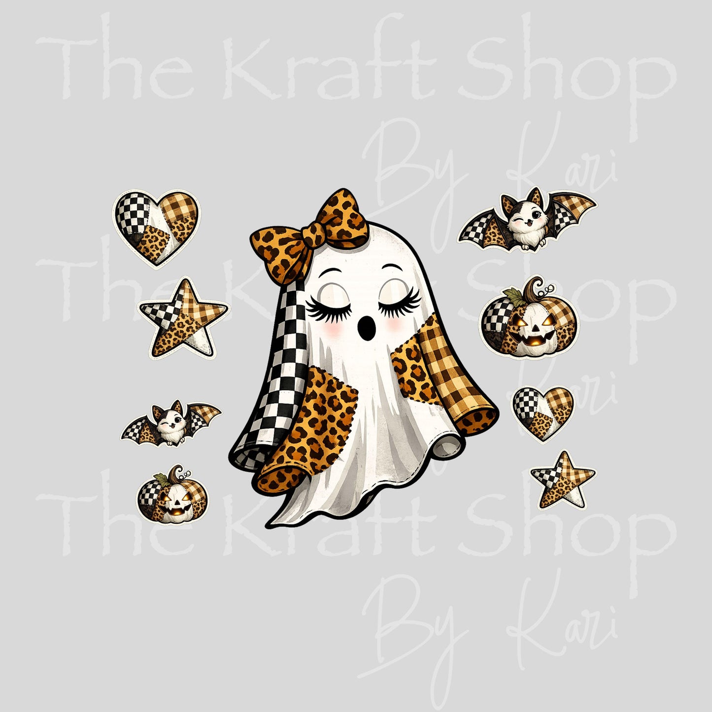UV DTF Sticker print. Ghost Checkered Leopard Boy or Girl decal, tumbler decal, permanent sticker. Uv wrap for glass can tumbler. #5588