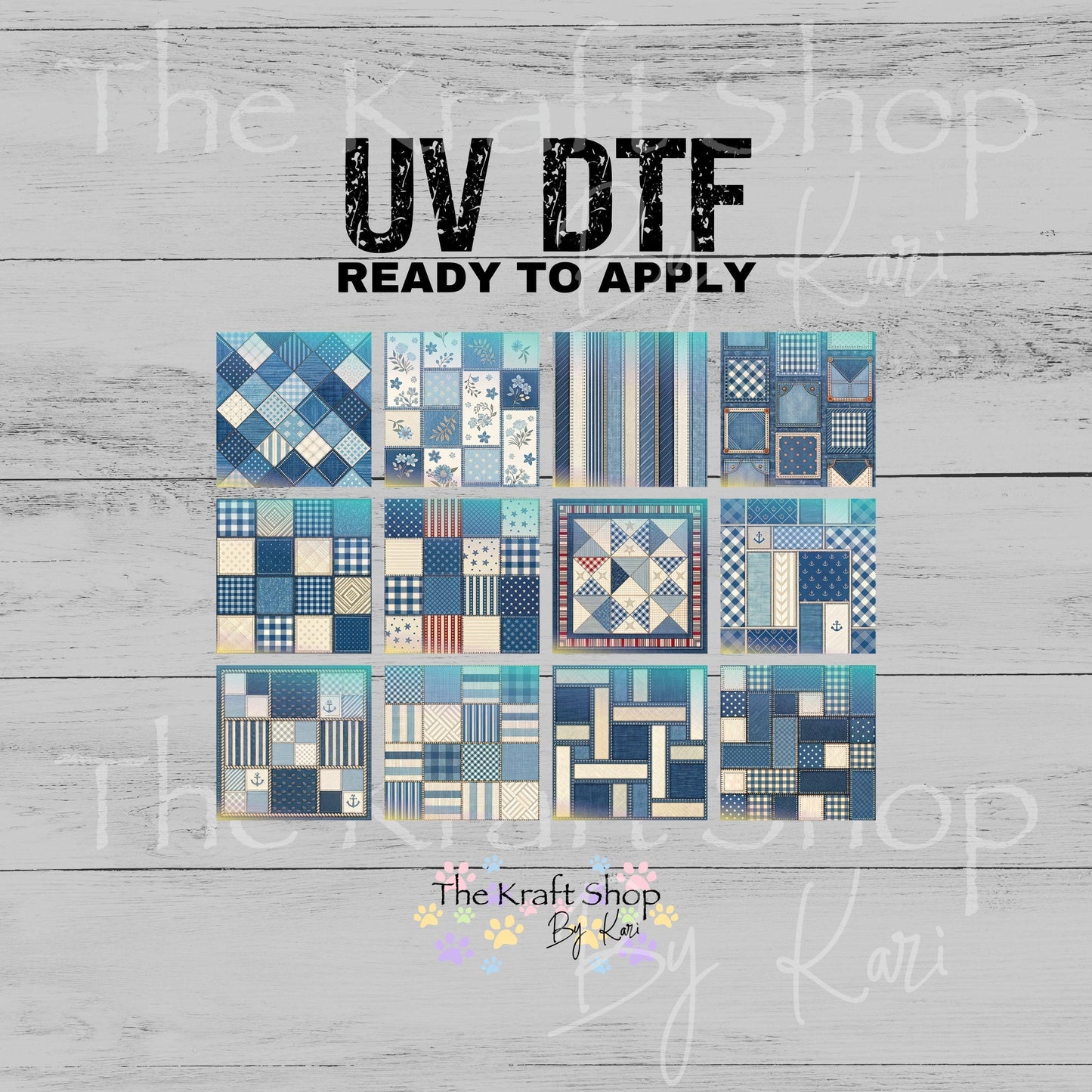 UV DTF Denim Patchwork Squares Element 8.2x6.2 decal #10539