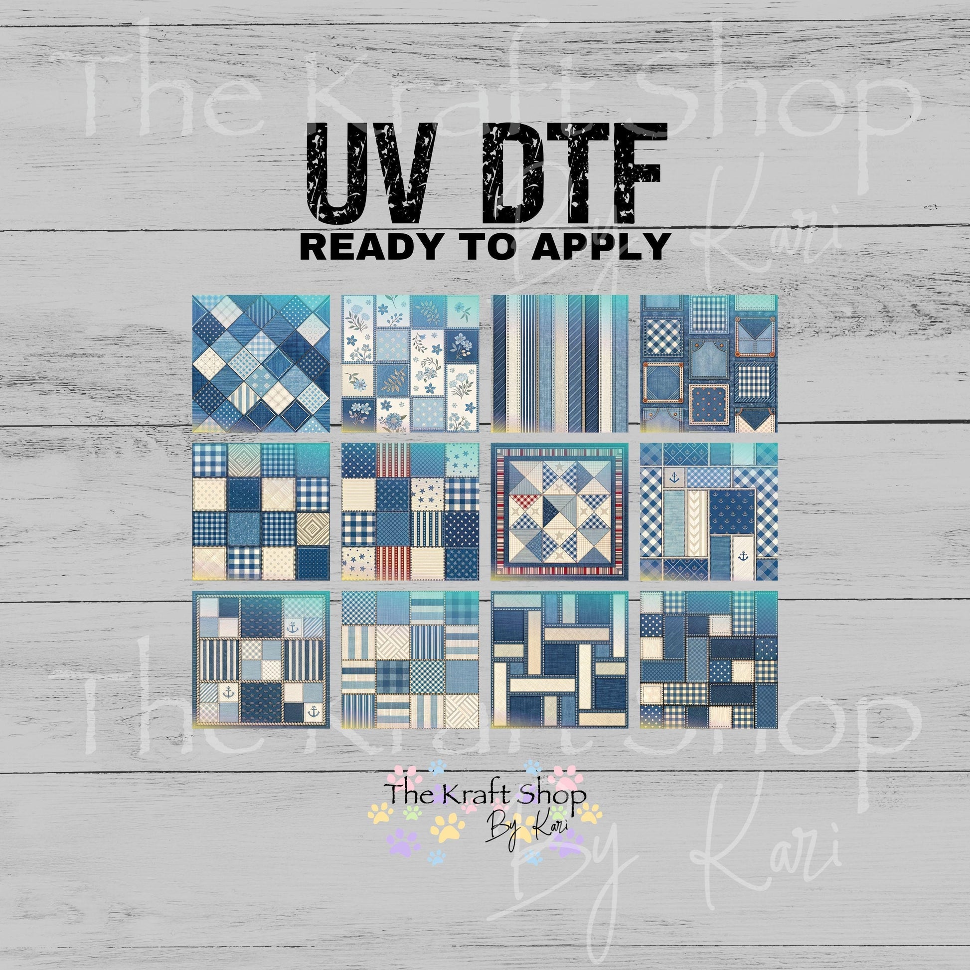 UV DTF Denim Patchwork Squares Element 8.2x6.2 decal #10539