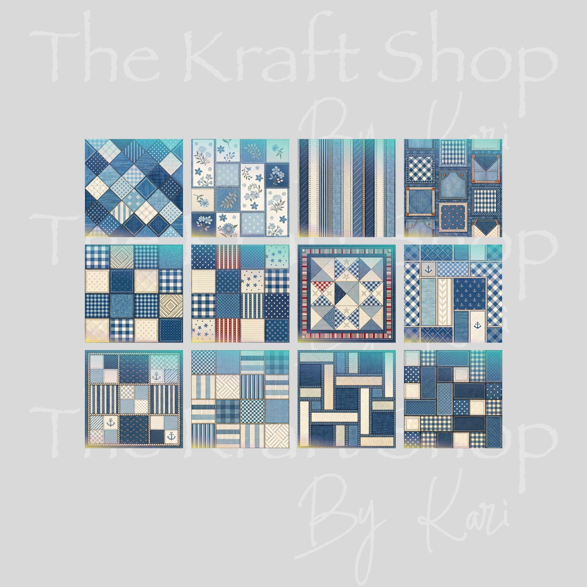 UV DTF Denim Patchwork Squares Element 8.2x6.2 decal #10539