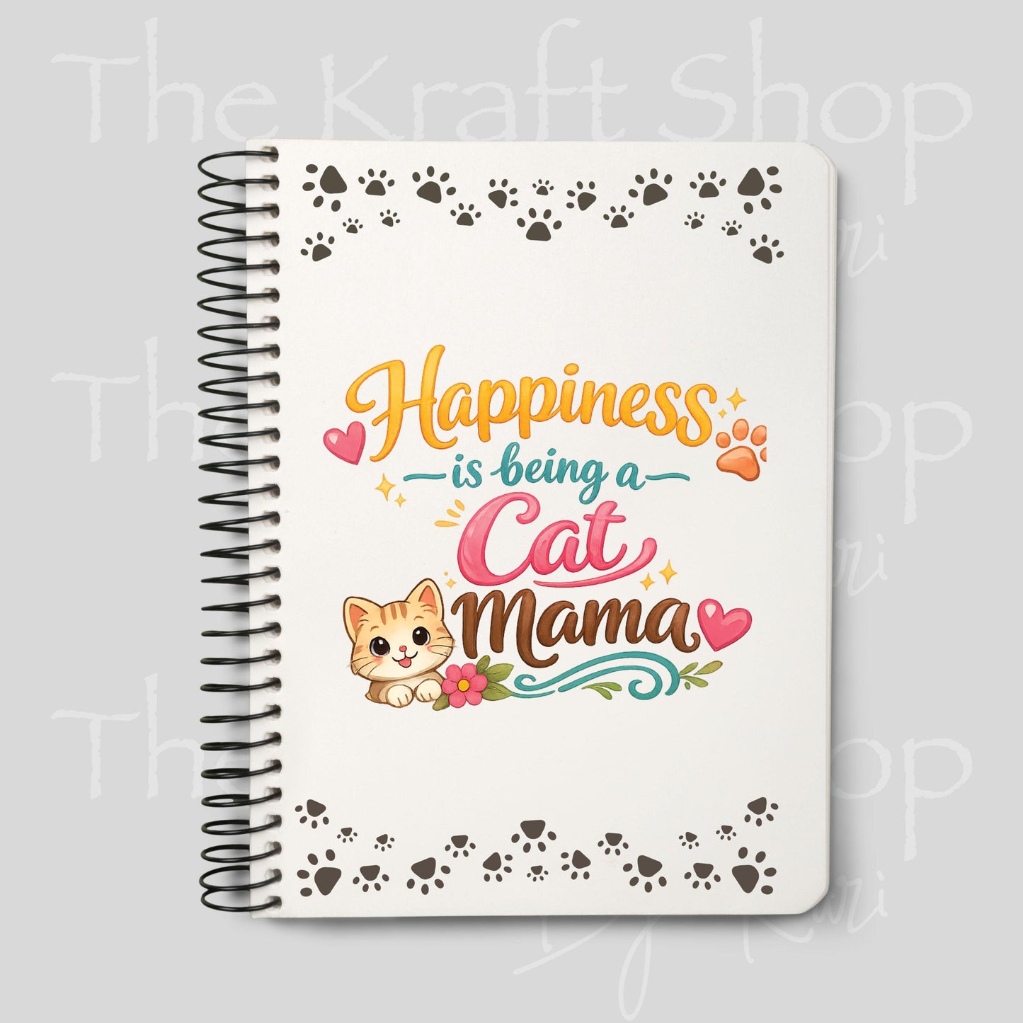 UV DTF Sticker print Happiness Is Being A Cat Mama Notebook Element sheet 8.5x5.7 inches, decal #5591