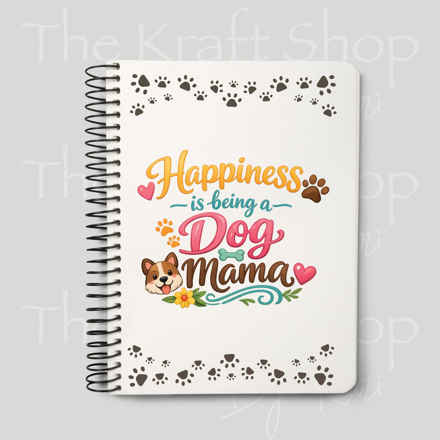 UV DTF Sticker print Happiness Is Being A Dog Mama Notebook Element sheet 8.5x5.7 inches, decal #5590
