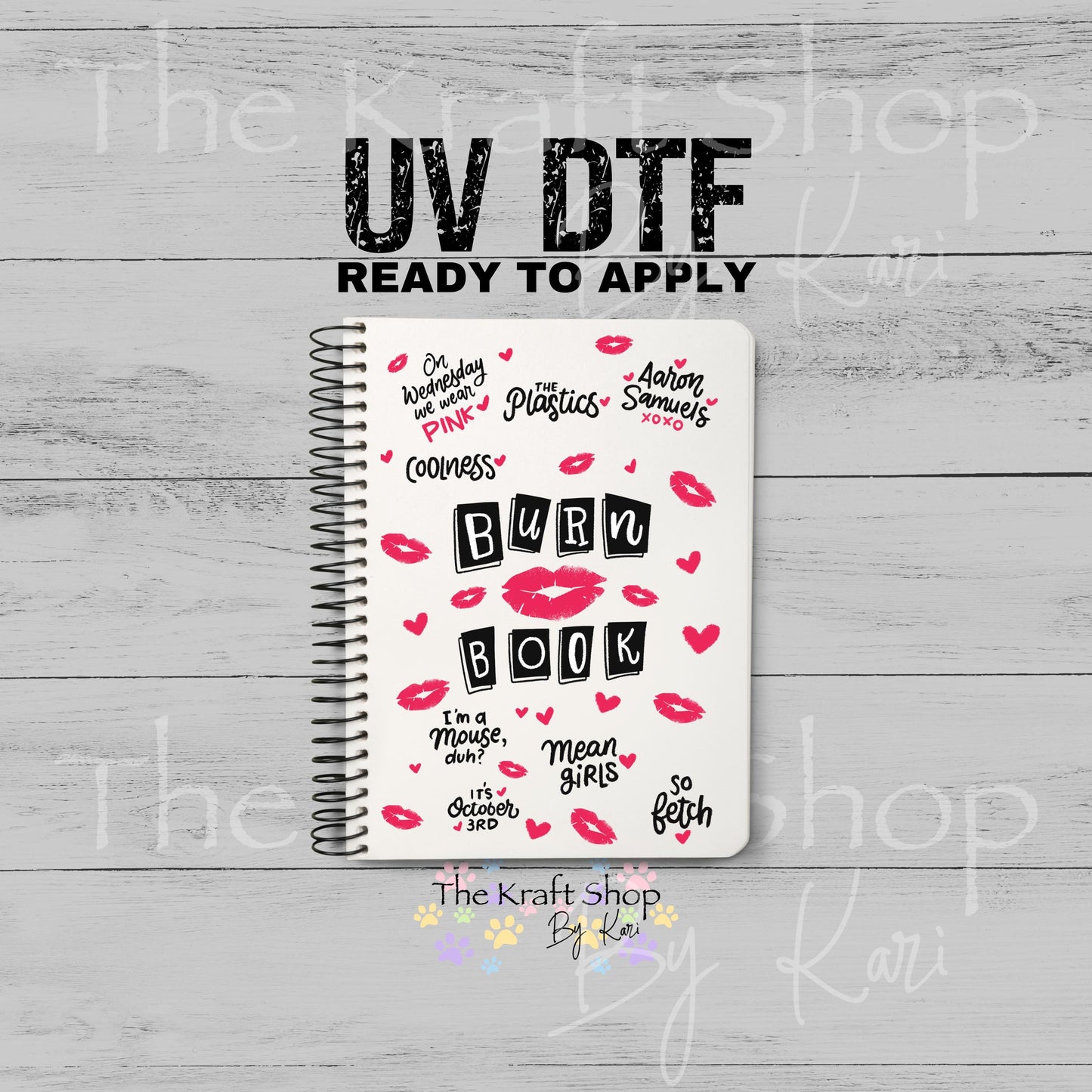 UV DTF Sticker print Burn Book Notebook Element sheet 8.5x5.7 inches, decal #5601