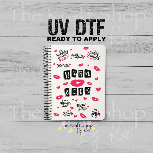 UV DTF Sticker print Burn Book Notebook Element sheet 8.5x5.7 inches, decal #5601