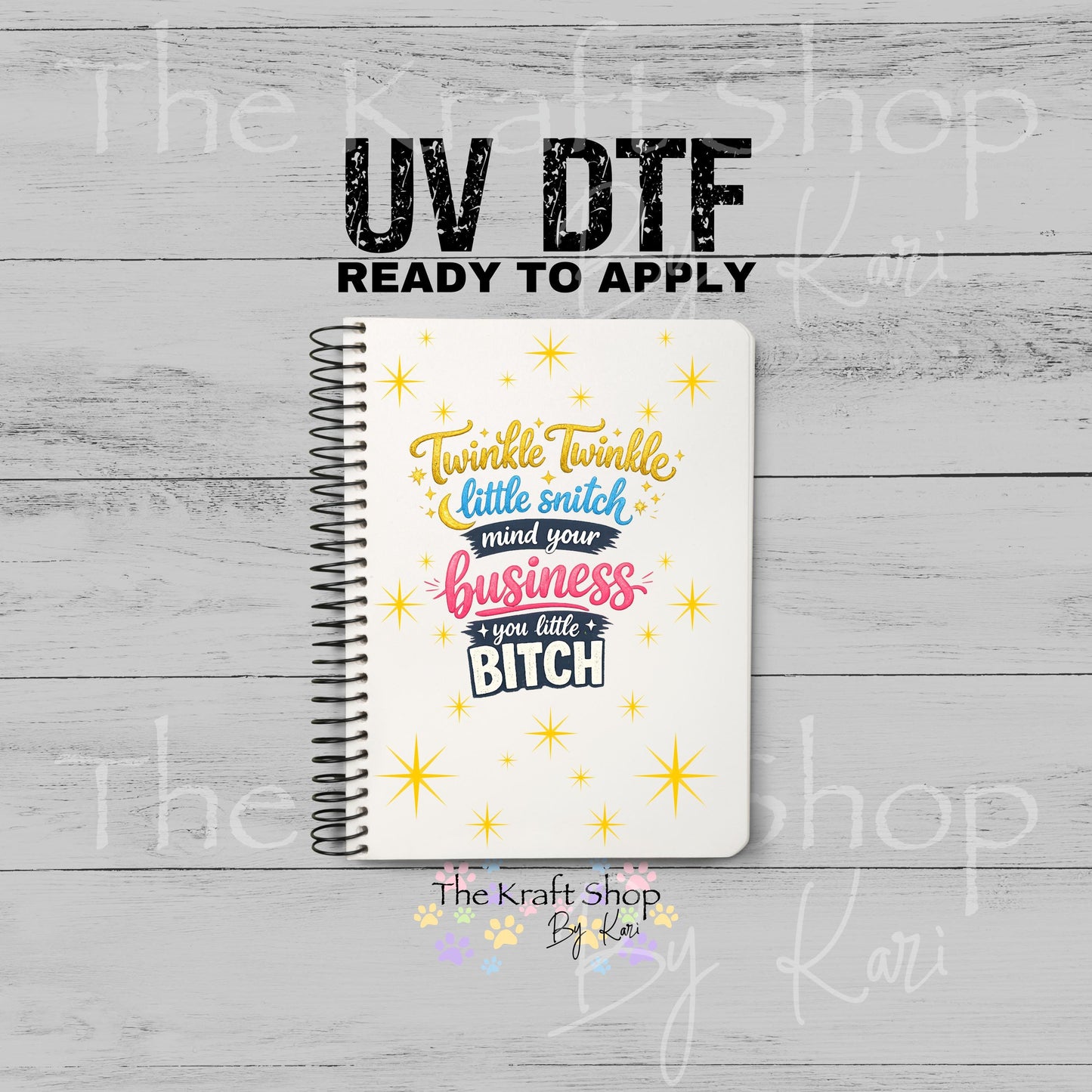 UV DTF Sticker print Twinkle Twinkle Notebook Element sheet 8.5x5.7 inches, decal #5598