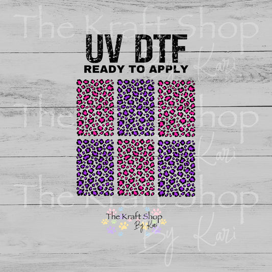 UV DTF Sticker print. Purple Pink Leopard Spot element sheet of decals, tumbler decal, permanent sticker. #10551