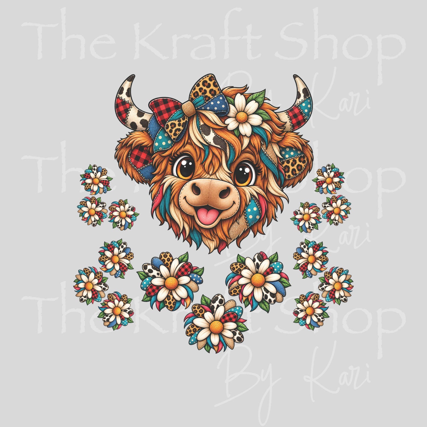 UV DTF Sticker print. Cute Patchwork Cow element sheet of decals, tumbler decal, permanent sticker. #10552