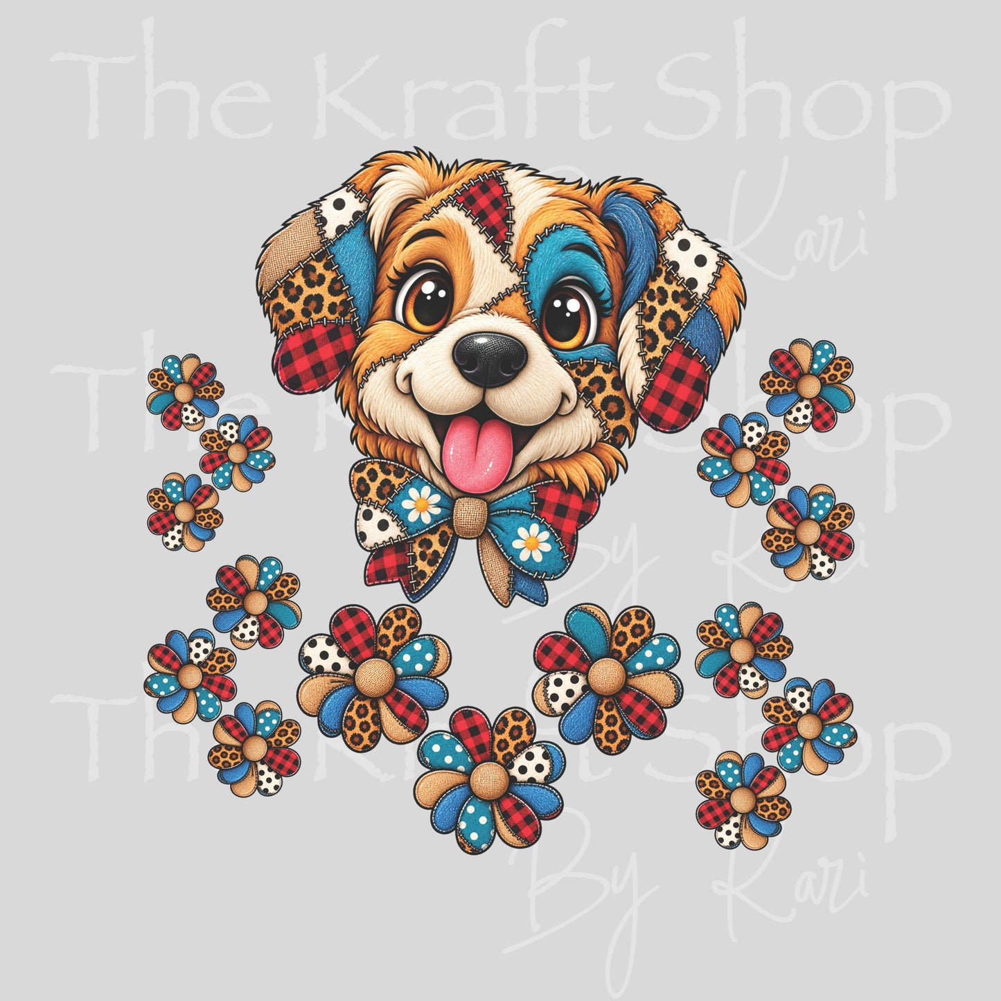 UV DTF Sticker print. Cute Patchwork Dog element sheet of decals, tumbler decal, permanent sticker. #10553