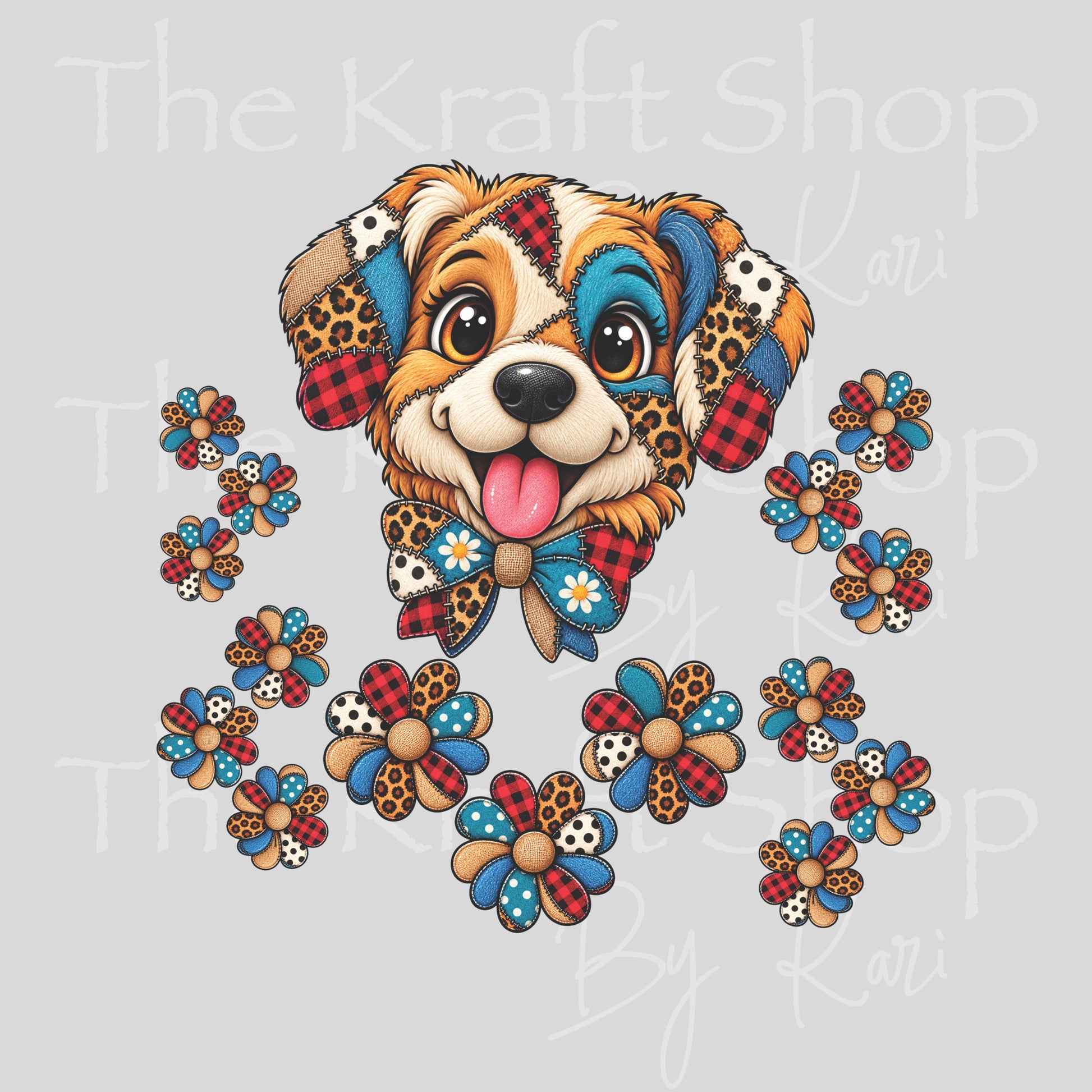 UV DTF Sticker print. Cute Patchwork Dog element sheet of decals, tumbler decal, permanent sticker. #10553