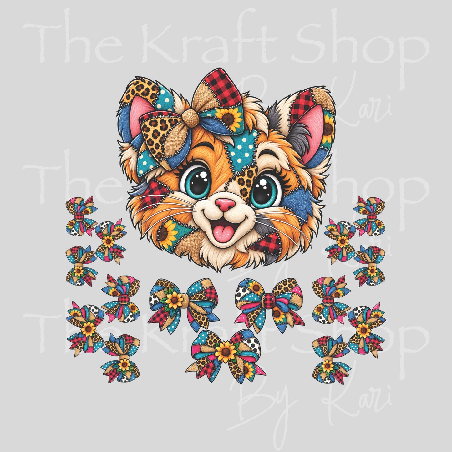UV DTF Sticker print. Cute Patchwork Cat element sheet of decals, tumbler decal, permanent sticker. #10554