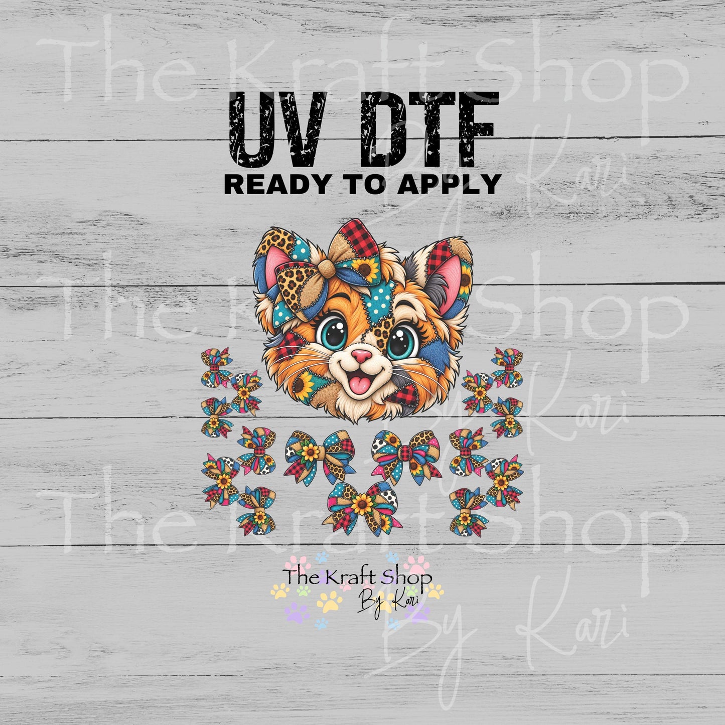 UV DTF Sticker print. Cute Patchwork Cat element sheet of decals, tumbler decal, permanent sticker. #10554