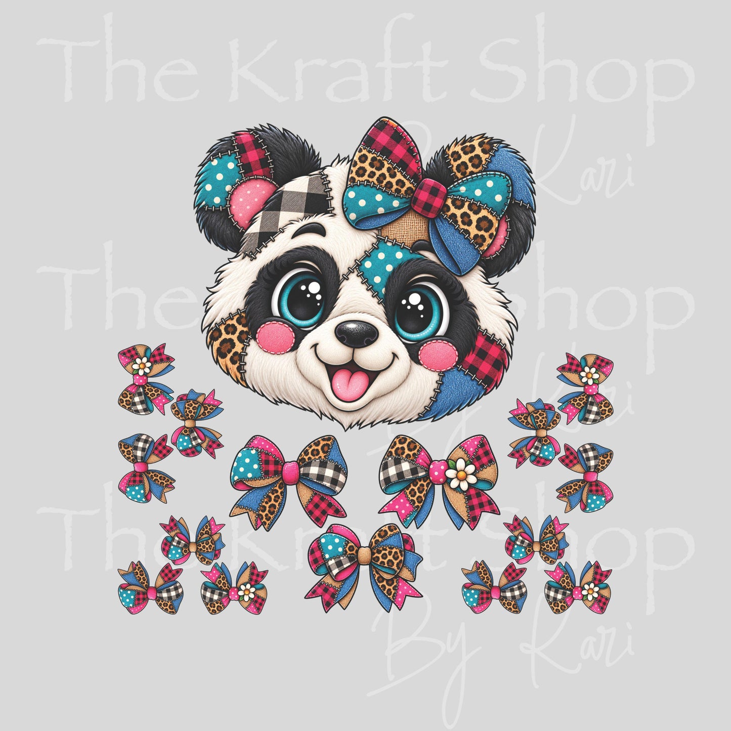 UV DTF Sticker print. Cute Patchwork Panda element sheet of decals, tumbler decal, permanent sticker. #10555