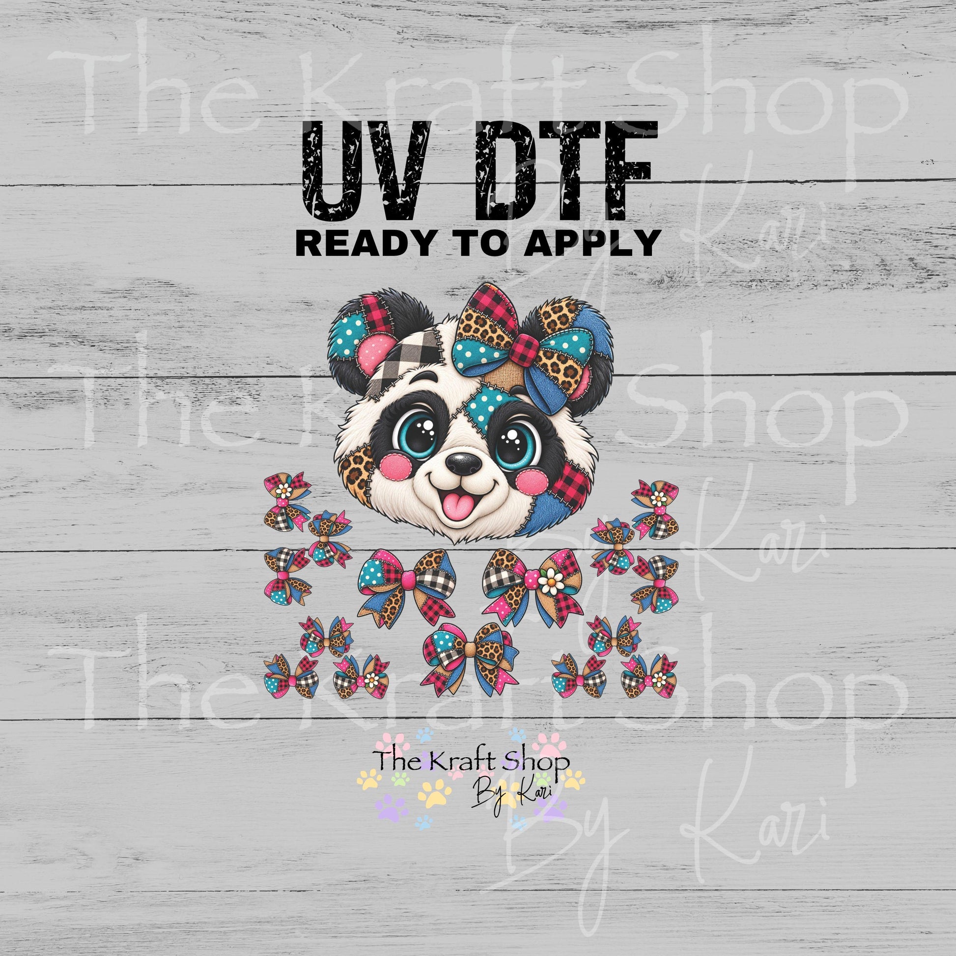 UV DTF Sticker print. Cute Patchwork Panda element sheet of decals, tumbler decal, permanent sticker. #10555