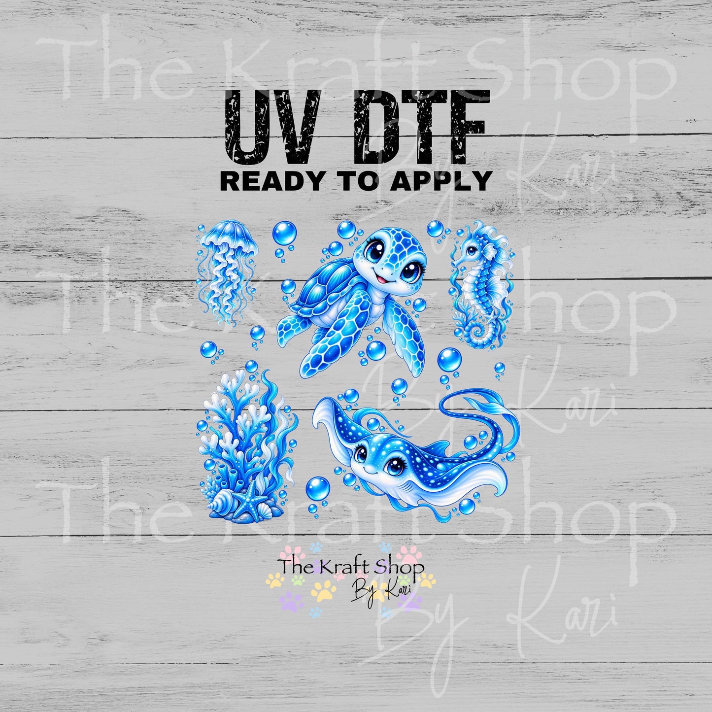 UV DTF Sticker print. Sea Blue element sheet of decals, tumbler decal, permanent sticker. #10557