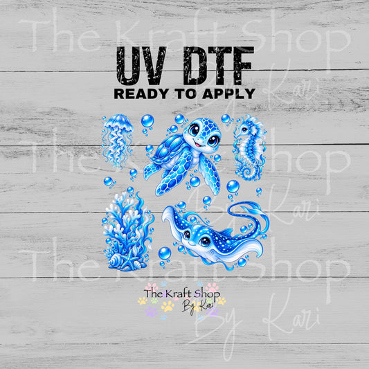 UV DTF Sticker print. Sea Blue element sheet of decals, tumbler decal, permanent sticker. #10557