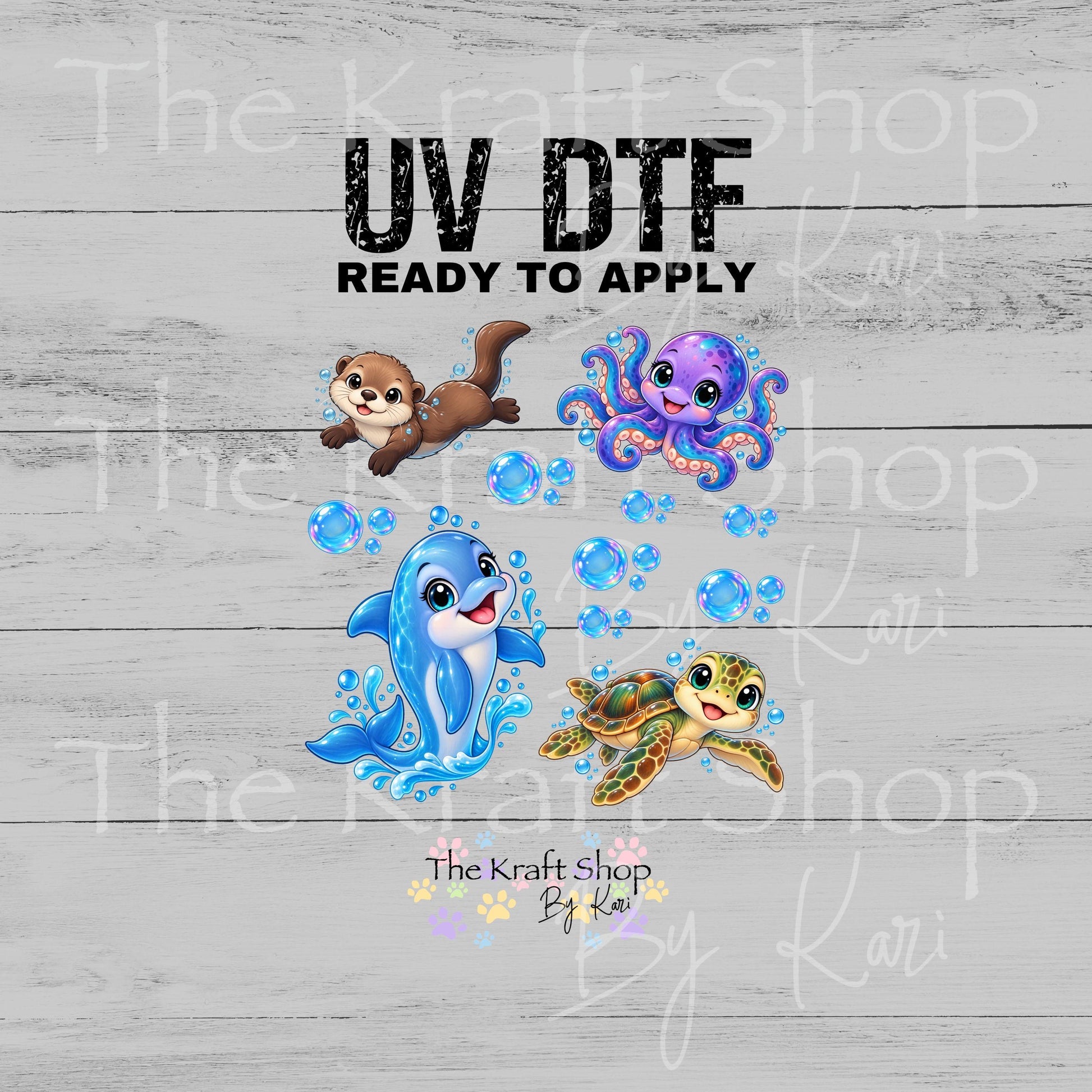 UV DTF Sticker print. Cute Sea Animals element sheet of decals, tumbler decal, permanent sticker. #10558