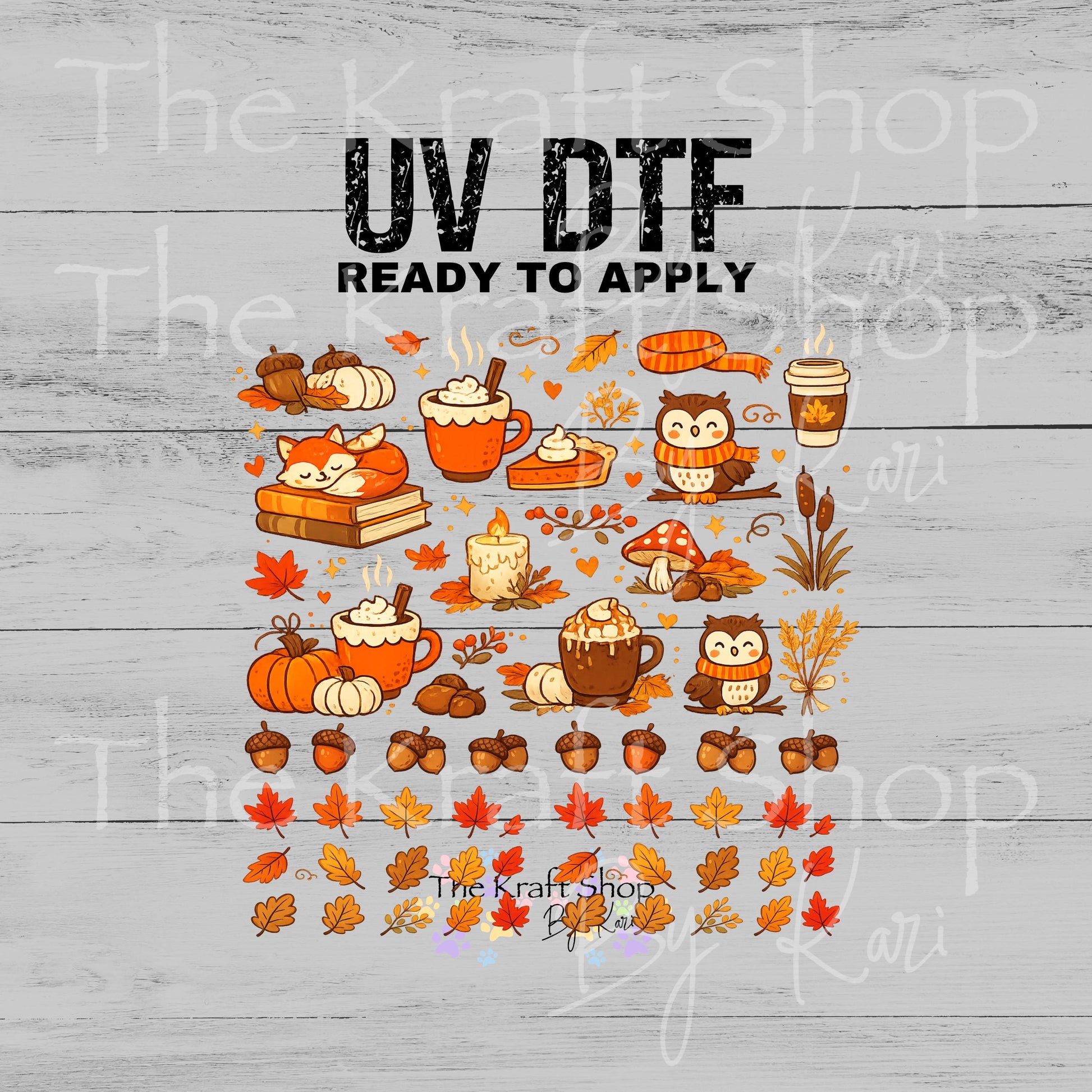 UV DTF Acorns Leaves Fall Elements mixed media bundle of decals sheet 10x10 decal #7755