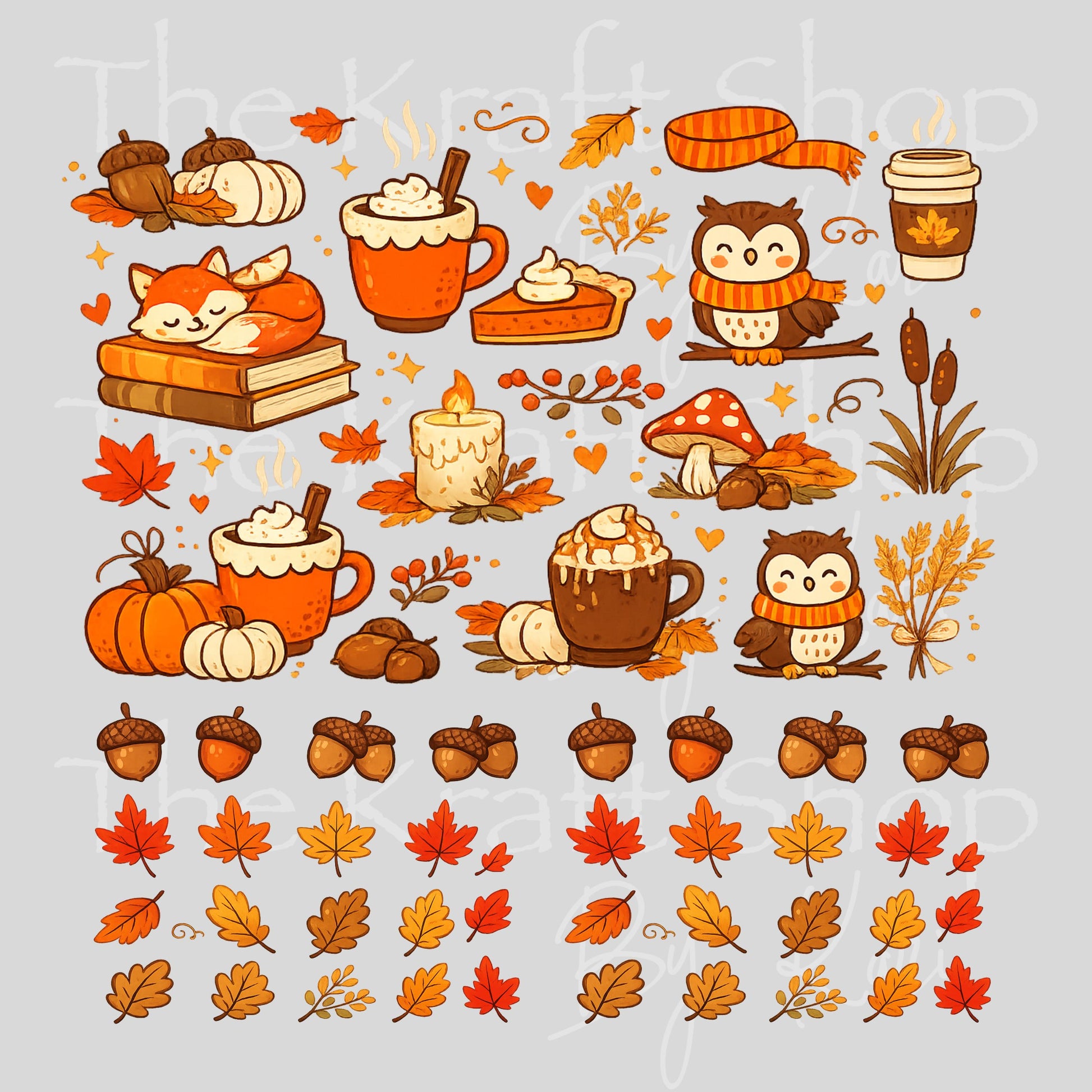 UV DTF Acorns Leaves Fall Elements mixed media bundle of decals sheet 10x10 decal #7755