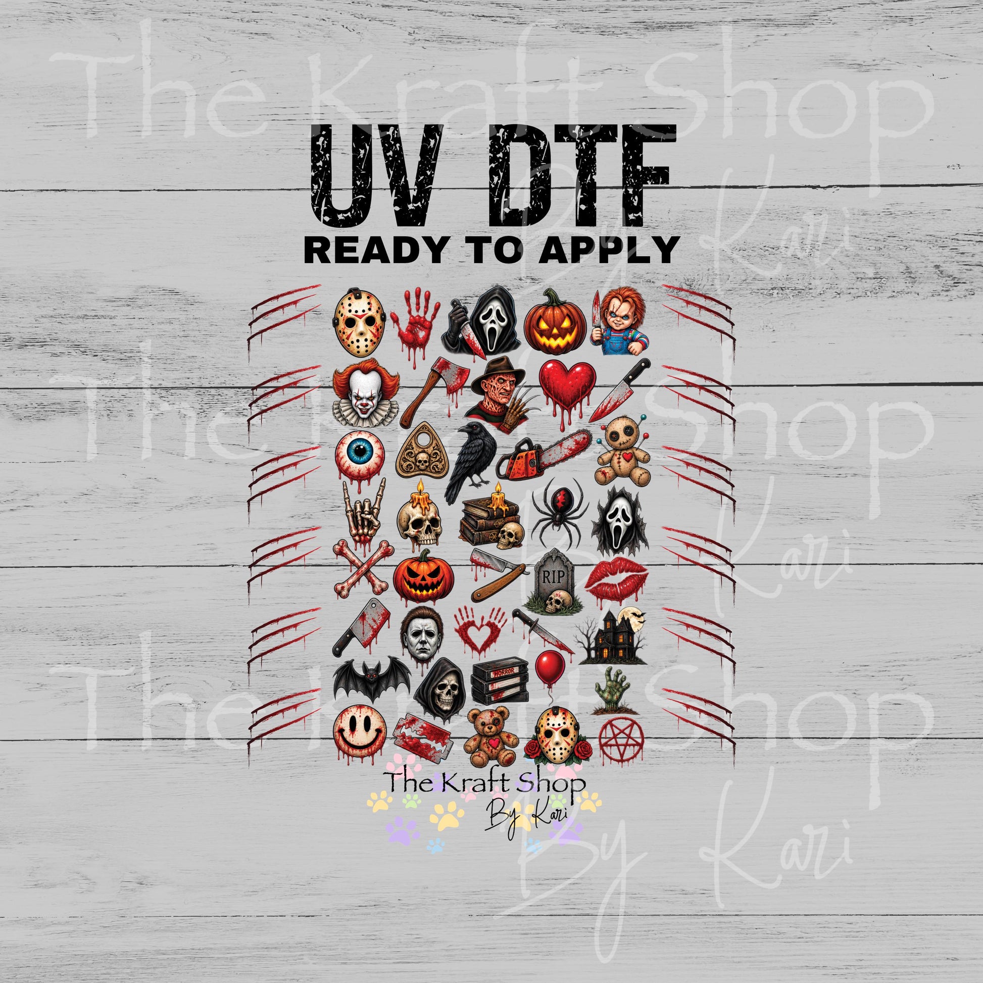 UV DTF Creepy Horror Halloween Elements mixed media bundle of decals sheet 10x10 decal #7757