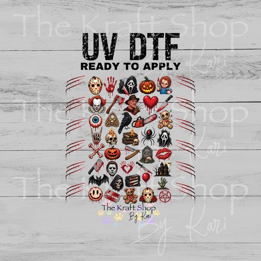 UV DTF Creepy Horror Halloween Elements mixed media bundle of decals sheet 10x10 decal #7757