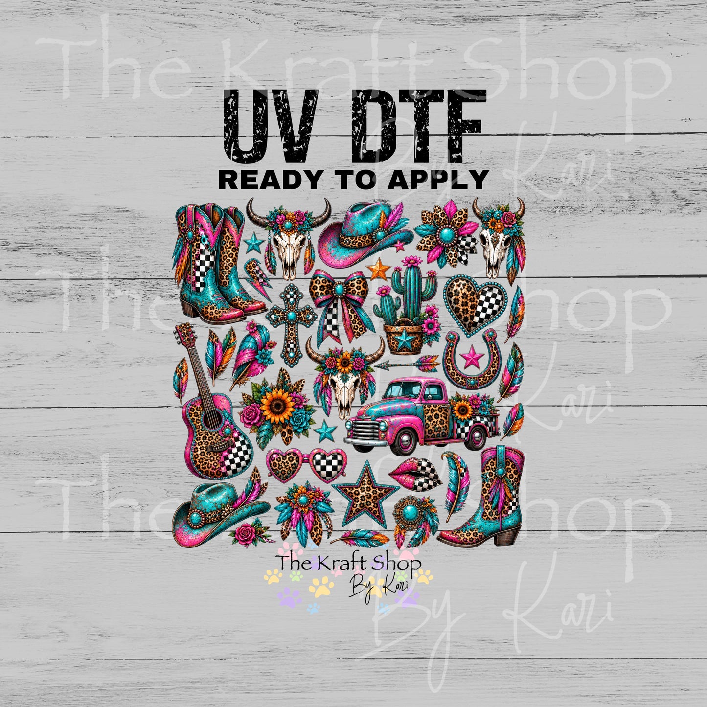 UV DTF Boho Western Neon Elements mixed media bundle of decals sheet 10x10 decal #2042