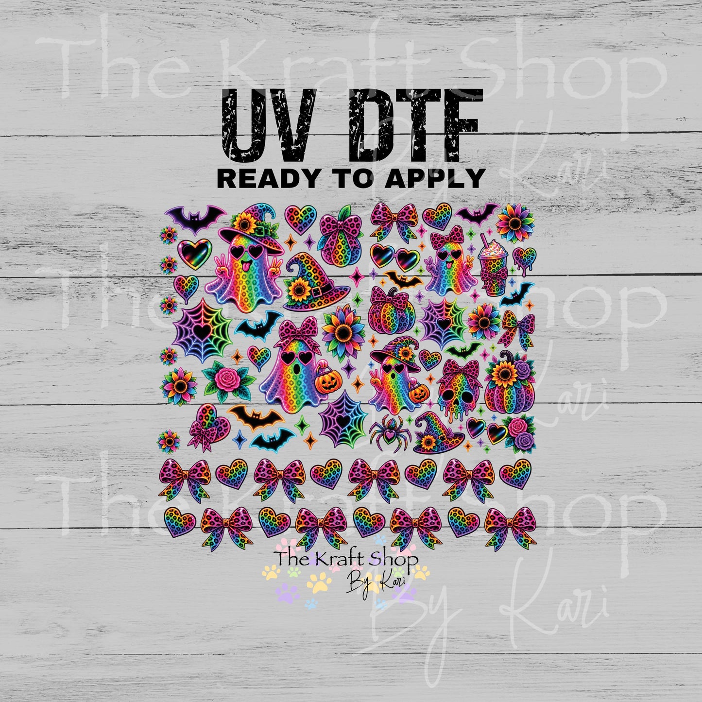 UV DTF Neon Leopard Ghost Halloween Elements mixed media bundle of decals sheet 10x10 decal #7761