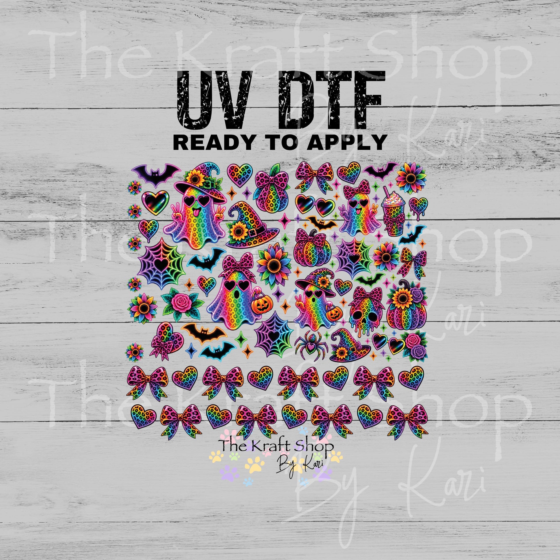 UV DTF Neon Leopard Ghost Halloween Elements mixed media bundle of decals sheet 10x10 decal #7761