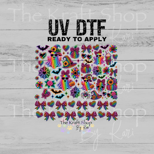 UV DTF Neon Leopard Ghost Halloween Elements mixed media bundle of decals sheet 10x10 decal #7761